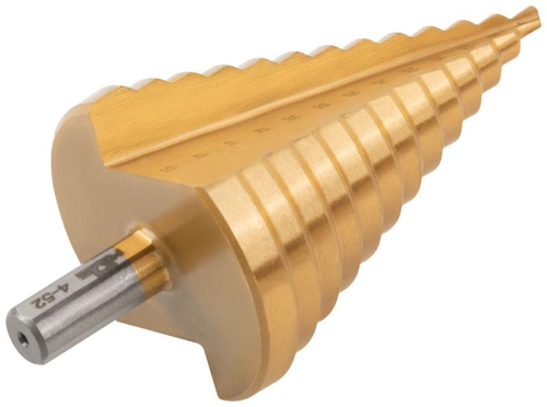 Сверло ступенчатое HSS по металлу 13 ступеней 4-8-12-16-20-24-28-32-36-40-44-48-52мм MOS 36387М фото 5