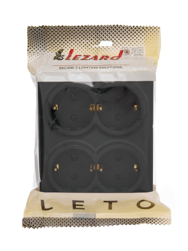 Розетка 4-м ОП LETO с заземл. закрытый корпус ПБТ черн. бархат LEZARD 752-4200-127BDP фото 4 Розетка 4-м ОП LETO с заземл. закрытый корпус ПБТ черн. бархат LEZARD 752-4200-127BDP фото 4