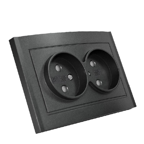 Розетка 2-м СП Бриллиант 16А IP20 без заземл. защ. шторки в сборе графит Universal 7947526-Gr фото 2 Розетка 2-м СП Бриллиант 16А IP20 без заземл. защ. шторки в сборе графит Universal 7947526-Gr фото 2