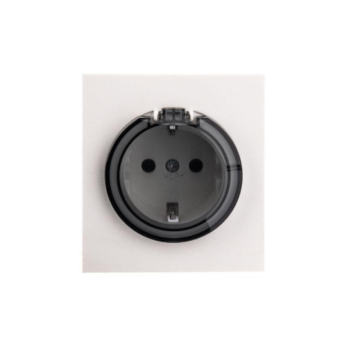 Розетка 1-м СП STRONG MIELE 16А с заземл. защ. шторки и крышкой жемчуж. Kranz KR-78-0702-4