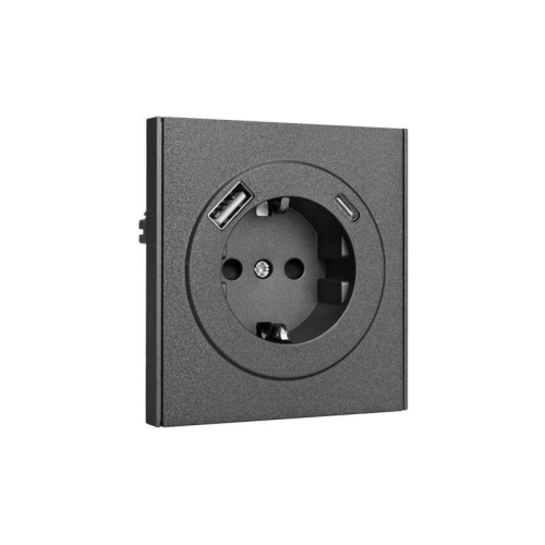 Розетка 1-м СП STRONG MIELE 16А с заземл. защ. шторки с USB A+C быстрой зарядки 5В/3А графит Kranz KR-78-0704-6 фото 5