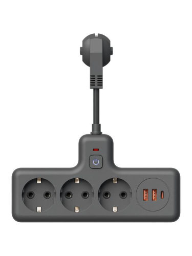 Удлинитель с сетевым фильтром 3х0.3м 10А 2USB + 1USBC 2500Вт ПВС 3х1 компакт черн. КОСМОС FRKsm0.3m-3g(B)USB фото 2