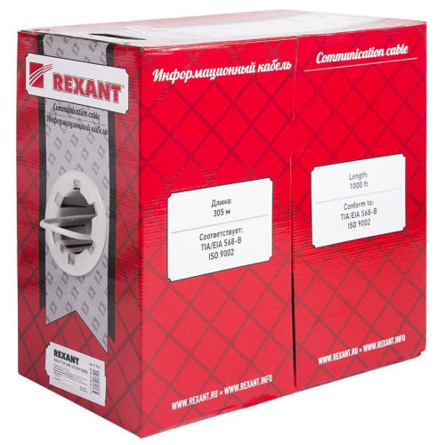 Кабель витая пара F/UTP кат.5e 4х2х24AWG PVC INDOOR медь МЖ сер. (305м) Rexant 01-0145 фото 2 Кабель витая пара F/UTP кат.5e 4х2х24AWG PVC INDOOR медь МЖ сер. (305м) Rexant 01-0145 фото 2