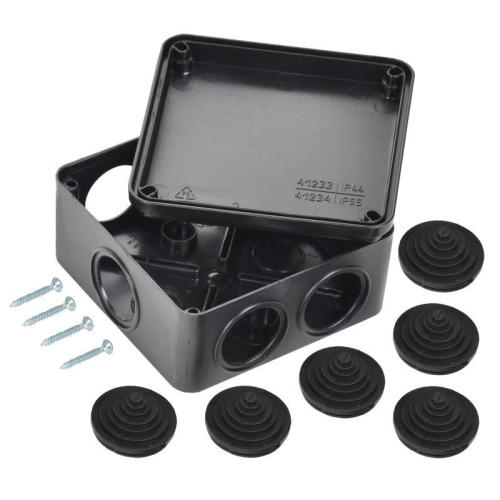 Коробка распаячная КМ41233 100х100х50мм IP44 6 вводов черн. IEK UKO11-100-100-050-K02-44 фото 2