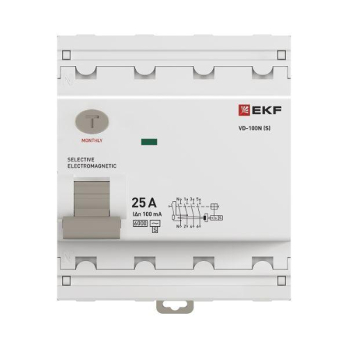 Выключатель дифференциального тока 4п 25А 100мА тип AC 6кА ВД-100N (S) электромех. PROxima EKF E1046MS25100 фото 4
