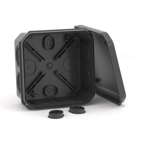 Коробка ответвительная с 8+2 кабельными вводами d20/20мм IP55 85х85х40мм черн. DKC 53785B фото 3