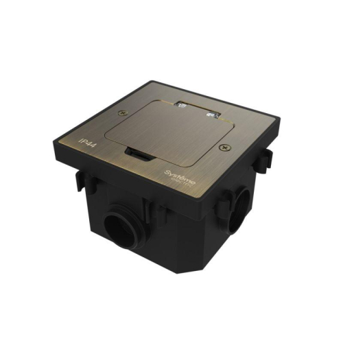 Лючок MultiDesk MDK21 с розеткой 2P+E 16А 250В IP44 с монтажной коробкой для бетонных полов античная латунь SE MDK21202BC фото 2