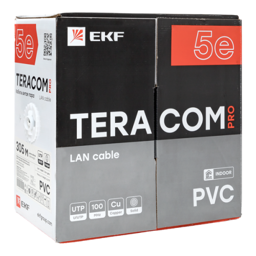 Кабель витая пара U/UTP кат.5E 4 пары 24 AWG solid PVC сер. (м) TERACOM PRO EKF TRP-5EUTP-04PVC-GY-IN3 фото 3