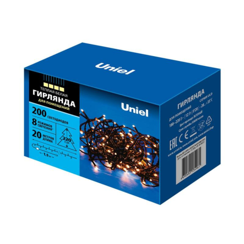 Гирлянда LED ULD-S2000-200/DGA WARM WHITE IP20 20м 200 диодов тепл. бел. свет провод зел. Uniel UL-00007308 фото 3 Гирлянда LED ULD-S2000-200/DGA WARM WHITE IP20 20м 200 диодов тепл. бел. свет провод зел. Uniel UL-00007308 фото 3