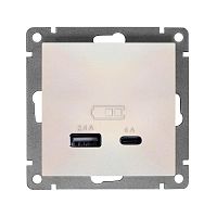 Розетка 2-м USB СП Афина тип А+С 5В 1х2.4А 2х4А механизм жемчуж. Universal А0059-OBr