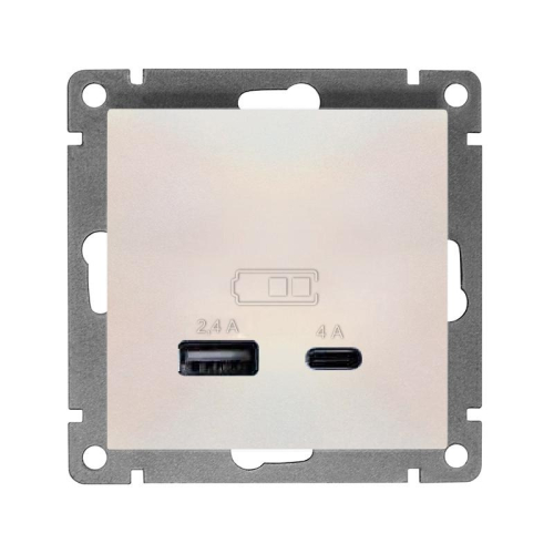 Розетка 2-м USB СП Афина тип А+С 5В 1х2.4А 2х4А механизм жемчуж. Universal А0059-OBr Розетка 2-м USB СП Афина тип А+С 5В 1х2.4А 2х4А механизм жемчуж. Universal А0059-OBr