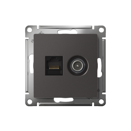 Розетка компьютерная + телевизионная 2-м СП AtlasDesign RJ45 кат.5E + TV механизм базальт SE ATN001489 фото 2