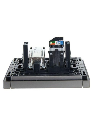 Розетка 2-м TV+RJ45 кат.5E FORTE&PIANO FP536 сталь IEK FP-AK20-1-K46 фото 3