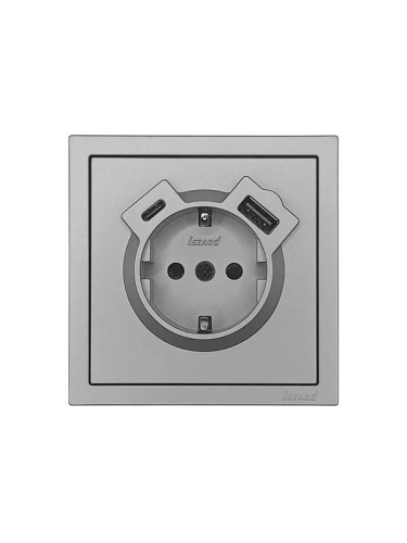 Розетка 1-мест. с/з Type-C+USB разъем СП ZIMA IP20 сер. матов. LEZARD 704-7488-181TC фото 2