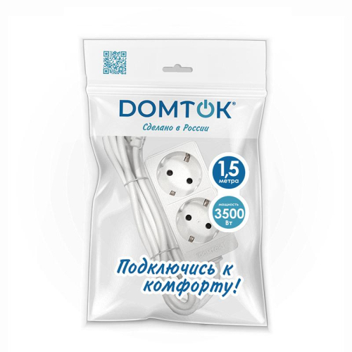 Удлинитель 2х1.5м с заземл. 16А IP20 3.5кВт ПВС 3х1 бел. DOMTOK 2384 Удлинитель 2х1.5м с заземл. 16А IP20 3.5кВт ПВС 3х1 бел. DOMTOK 2384