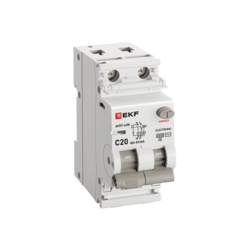 Выключатель автоматический дифференциального тока 2п (1P+N) C 20А 30мА тип AC 6кА АВДТ-63N (электрон.) PROxima EKF D63N26E20C30 фото 3 Выключатель автоматический дифференциального тока 2п (1P+N) C 20А 30мА тип AC 6кА АВДТ-63N (электрон.) PROxima EKF D63N26E20C30 фото 3