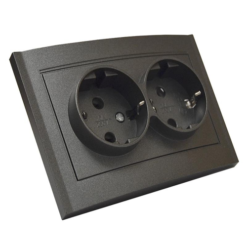Розетка 2-м СП Бриллиант 16А IP20 с заземл. в сборе графит Universal 7947533-Gr фото 2