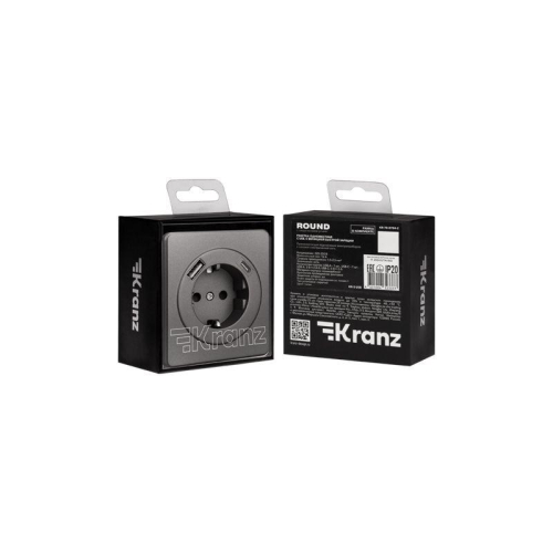 Розетка 1-м СП ROUND MIELE 16А с заземл. защ. шторки с USB A+C быстрой зарядки 5В/3А титан Kranz KR-78-0704-2 фото 7