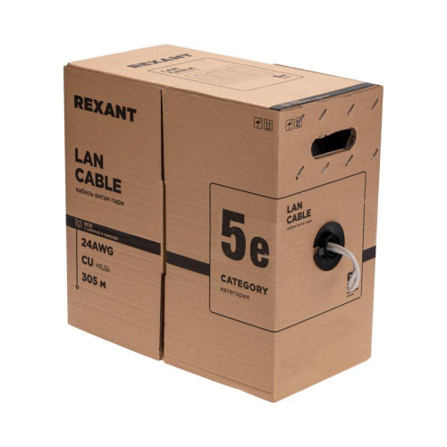 Кабель витая пара U/UTP кат.5E 2х2х24AWG solid CU PVC сер. (м) Rexant 01-0023-R фото 5