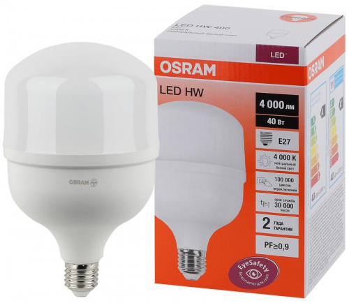 Лампа светодиодная LED HW T 40Вт (замена 400Вт) матовая 4000К нейтр. бел. E27 4000лм угол пучка 200град. 140-265В PF&gt;/=09 OSRAM 4058075576810 фото 2