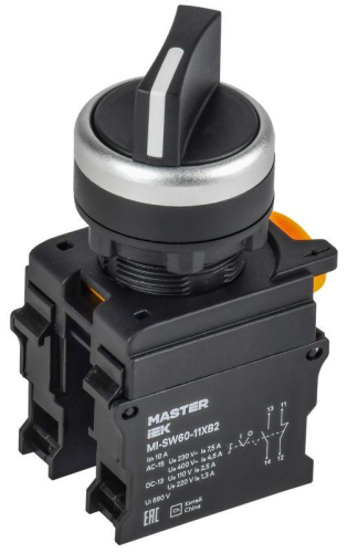 Переключатель 2 полож. 1НО+1НЗ длин. ручка черн. MASTER IEK MI-SW60-11XB2-3-25-2-K02 Переключатель 2 полож. 1НО+1НЗ длин. ручка черн. MASTER IEK MI-SW60-11XB2-3-25-2-K02