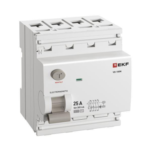 Выключатель дифференциального тока 4п 25А 300мА тип AC 6кА ВД-100N электромех. PROxima EKF E1046M25300 фото 2