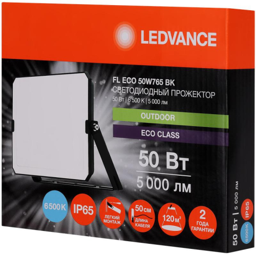 Прожектор светодиодный СДО FL ECO 50W 765 G4 уличный матов. стекло алюм. черн. LEDVANCE 4099854400131 фото 2 Прожектор светодиодный СДО FL ECO 50W 765 G4 уличный матов. стекло алюм. черн. LEDVANCE 4099854400131 фото 2