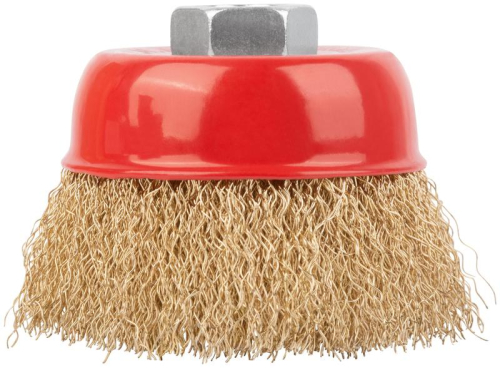 Корщетка чашечная гайка М14 стальная латунированная волнистая проволока 75мм КУРС 39037 фото 5