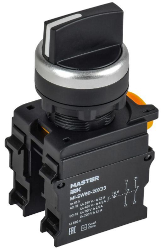 Переключатель 3 полож. 2НЗ возвратный черн. MASTER IEK MI-SW60-20X33-5-24-3-K02 Переключатель 3 полож. 2НЗ возвратный черн. MASTER IEK MI-SW60-20X33-5-24-3-K02