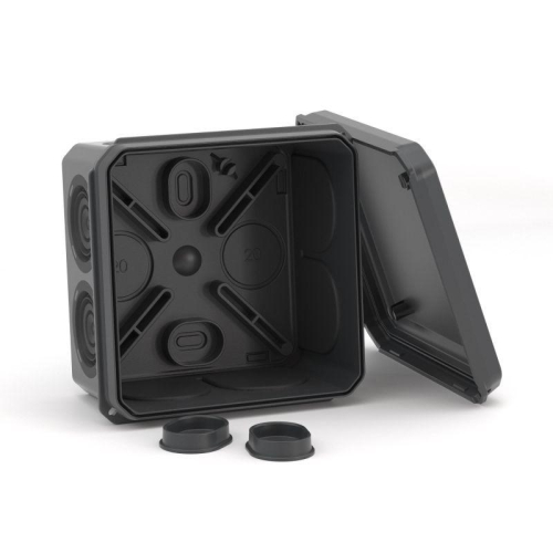 Коробка ответвительная с 8+2 кабельными вводами d20/20мм IP55 70х70х40мм черн. DKC 53770B фото 3