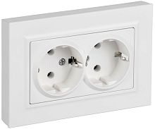 Розетка 2-м СП BRITE РСПл12-3-БрАБ 16А в сборе с заземл. без защ. шторок плоская арктич. бел. IEK BR-R27-16-K91-F