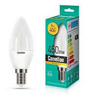Лампа светодиодная LEDRB/5-C35/830/E14 5Вт свеча 3000К тепл. бел. E14 170-265В LED-M C37 Camelion 15049