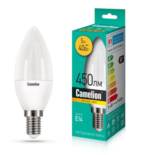 Лампа светодиодная LEDRB/5-C35/830/E14 5Вт свеча 3000К тепл. бел. E14 170-265В LED-M C37 Camelion 15049 Лампа светодиодная LEDRB/5-C35/830/E14 5Вт свеча 3000К тепл. бел. E14 170-265В LED-M C37 Camelion 15049