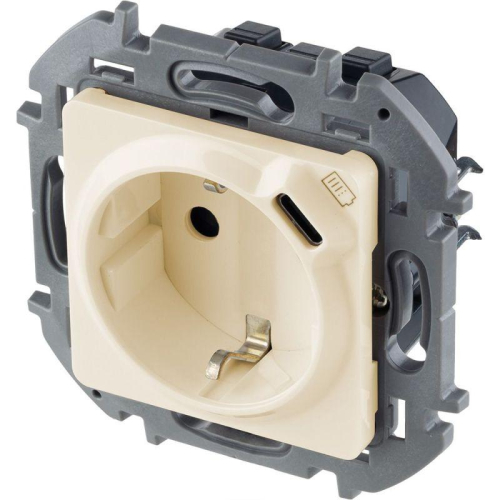 Розетка 1-м СП Inspiria 16А IP20 250В 2P+E немецк. стандарт с заряд. устройством USB тип C 1.5А 5В механизм сл. кость IEK 673771 фото 3