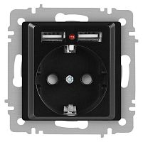 Розетка Accent 6-410-05 P+E Schuko со шторками 16А-250В + 2хUSB IP20 СУ антрацит Intro Б0063698