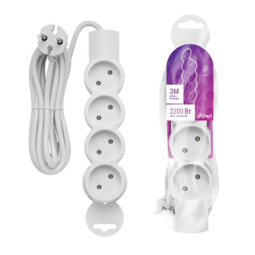 Удлинитель 4х3м без заземл. ПВС 2х0.75 REV 32010 6 Удлинитель 4х3м без заземл. ПВС 2х0.75 REV 32010 6