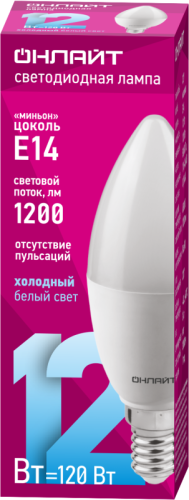 Лампа светодиодная 90 056 OLL-C37-12-230-6.5K-E14-FR 12Вт свеча 6500К холод. бел. E14 1200лм 176-264В ОНЛАЙТ 90056 фото 2