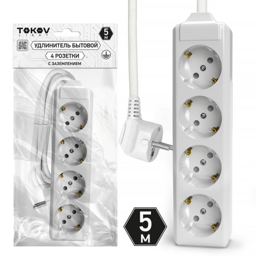 Удлинитель 4х5м с заземл. 10А 3х1.5 TOKOV ELECTRIC TKL-C01-BU4-5-1.5-Z