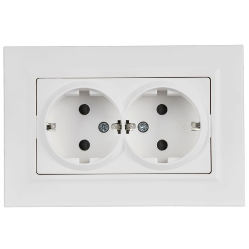 Розетка 2-м СП BRITE РСшПл12-3-БрАБ 16А в сборе с заземл. защ. шторки плоская арктич. бел. IEK BR-R28-16-K91-F фото 2