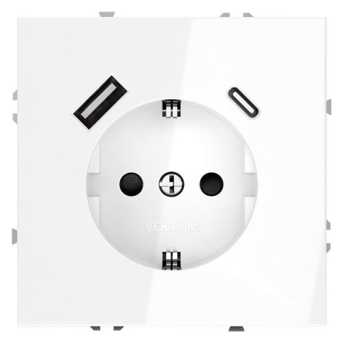 Розетка 1-м СП S70 16А с USB тип A+С механизм с заземл. защ. шторки бел. глянцевый Voltum VLS040501 Розетка 1-м СП S70 16А с USB тип A+С механизм с заземл. защ. шторки бел. глянцевый Voltum VLS040501