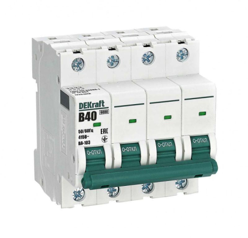 Выключатель автоматический модульный 4п B 40А 6кА ВА-103 DEKraft 12261DEK Выключатель автоматический модульный 4п B 40А 6кА ВА-103 DEKraft 12261DEK
