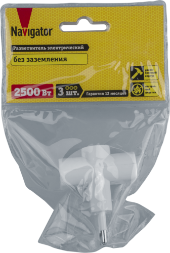Разветвитель 3-м без заземл. 10А IP20 94 699 NAD-FT-3X-WH Navigator 94699 фото 2