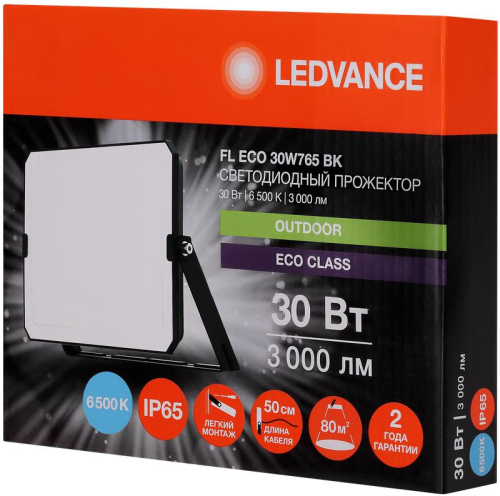 Прожектор светодиодный СДО FL ECO 30W 765 G4 уличный матов. стекло алюм. черн. LEDVANCE 4099854400094 фото 5 Прожектор светодиодный СДО FL ECO 30W 765 G4 уличный матов. стекло алюм. черн. LEDVANCE 4099854400094 фото 5