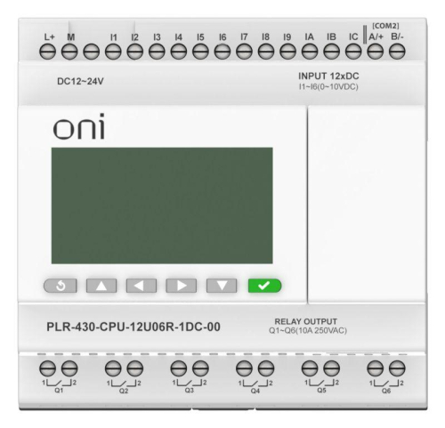 Модуль ЦПУ ПЛК 430 6 DI 6 UI (0-10В/DI) 6 RO 24В DC с экраном ONI PLR-430-CPU-12U06R-1DC-00 фото 2