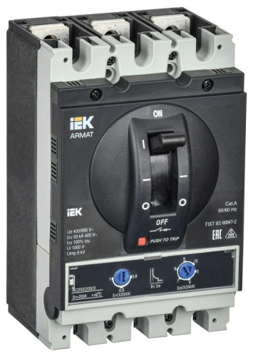 Выключатель автоматический в литом корпусе 3п G 50кА 200А расцепитель термомагнитный регулируемый ARMAT IEK AR-MCCB-3G-050-0200A-ATUC