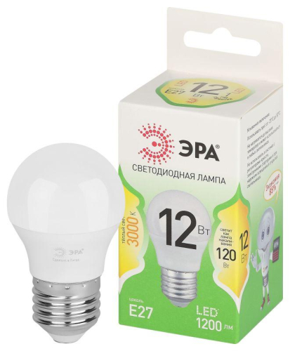 Лампа светодиодная GREEN LINE P45-12W-830-E27 GL 12Вт шар 3000К свет тепл. E27 Эра Б0067015