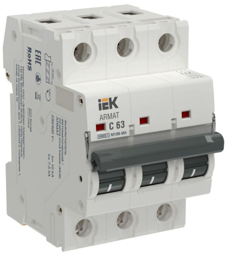 Выключатель автоматический модульный 3п C 63А без теплового расцепителя M10N-MA ARMAT IEK AR-M10N-MA-3-C063 Выключатель автоматический модульный 3п C 63А без теплового расцепителя M10N-MA ARMAT IEK AR-M10N-MA-3-C063