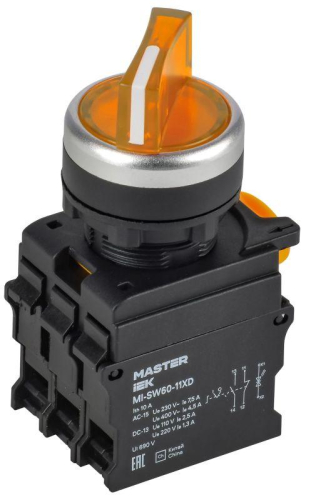 Переключатель 2 полож. 1НО+1НЗ с подсветкой желт. MASTER IEK MI-SW60-11XD-3-14-2-K05 Переключатель 2 полож. 1НО+1НЗ с подсветкой желт. MASTER IEK MI-SW60-11XD-3-14-2-K05