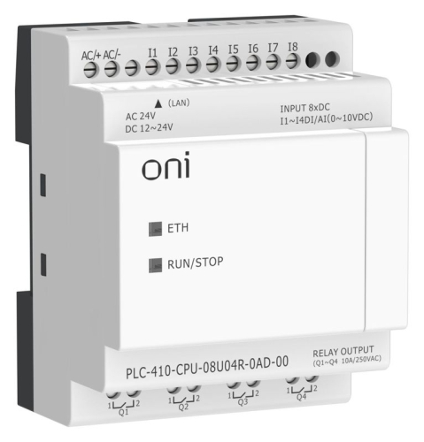 Модуль ЦПУ ПЛК 410 4 DI 4 UI (0-10 В/DI) 4 RO 12В-24В DC или 24В AC с Ethernet портом без экрана ONI PLC-410-CPU-08U04R-0AD-00 Модуль ЦПУ ПЛК 410 4 DI 4 UI (0-10 В/DI) 4 RO 12В-24В DC или 24В AC с Ethernet портом без экрана ONI PLC-410-CPU-08U04R-0AD-00