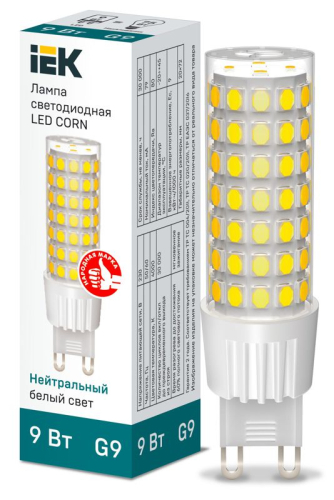 Лампа светодиодная Corn 9Вт капсульная 4000К нейтр. бел. G9 230В керамика IEK LLE-Corn-9-230-40-G9 Лампа светодиодная Corn 9Вт капсульная 4000К нейтр. бел. G9 230В керамика IEK LLE-Corn-9-230-40-G9